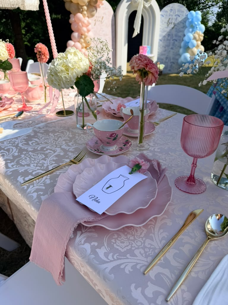 A pink tablescape styled by House of Serendipity